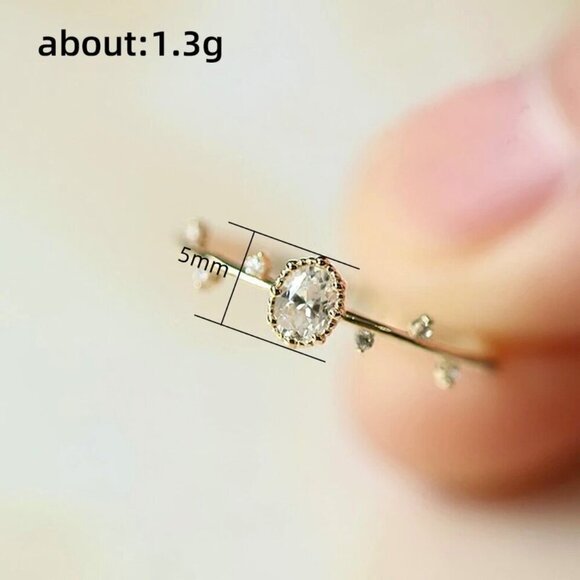 NWT Dainty Ring Sz.7 14K Gold Plated Oval CZ Fairy Stackable Delicate - Picture 6 of 10